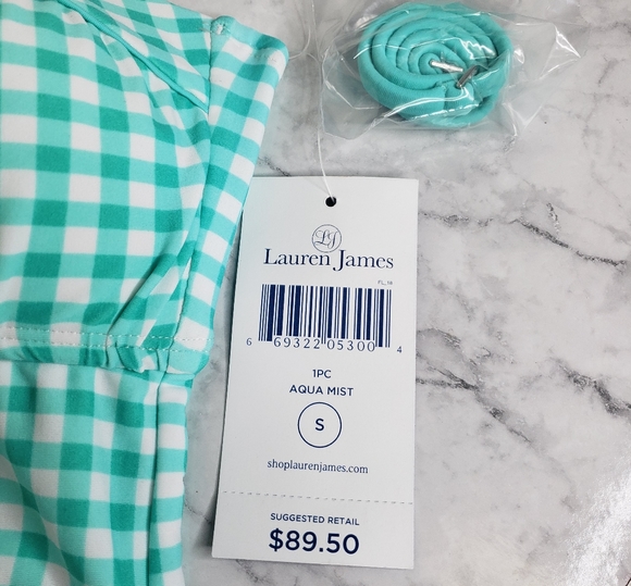 Lauren James aqua gingham checked versatile 1 piece swimsuit SZ Small - Picture 3 of 6
